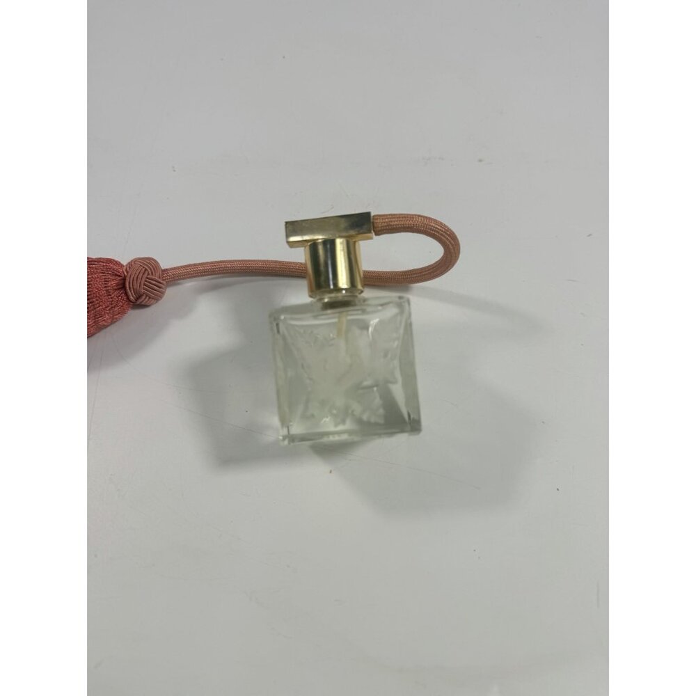 Etched Glass Perfume Bottle Vintage acid etched gold tone Powder Off Pink Rose F - Picture 8 of 12